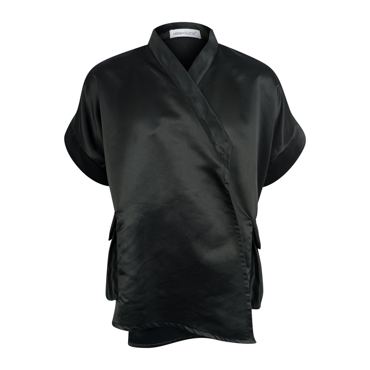 Satin Short Sleeve Kimono with Pockets and Belt