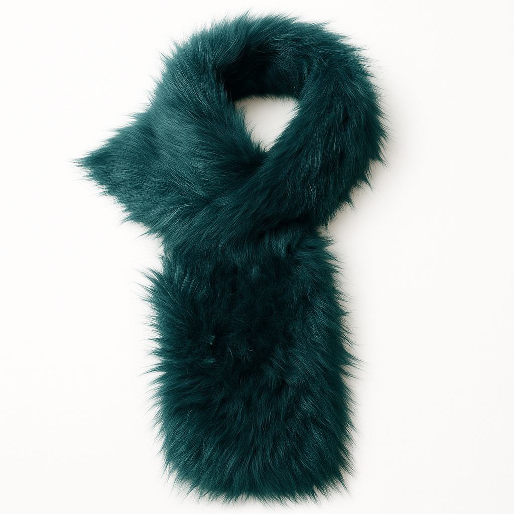 Indulge in ultimate luxury with our plush, deep teal faux fur scarf. Designed for both warmth and style, its long, soft fibres give it a high-end, cozy appearance. Perfect for adding a touch of sophistication to any outfit.