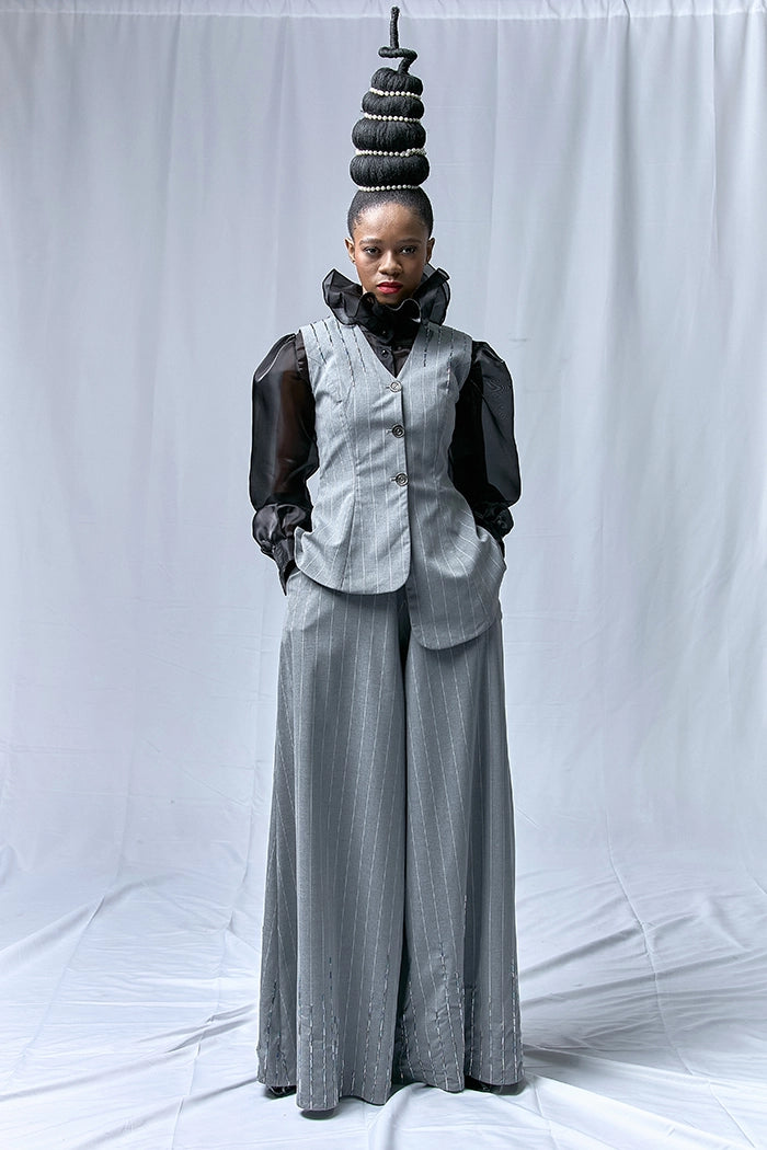 Asymmetrical Sleeveless Blazer with Beading