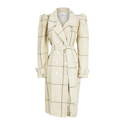 Mosima Double Breasted Puff Sleeve Lined Trench Coat