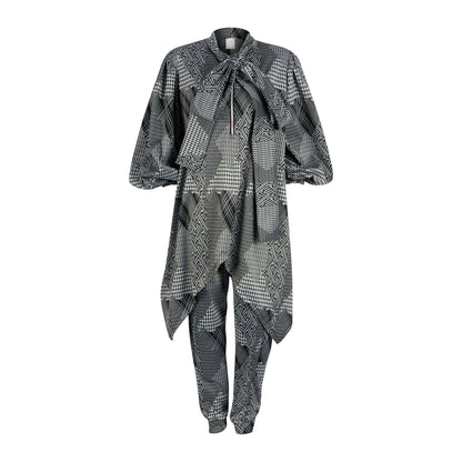 Geometric Print Jersey Knit Long Sleeve Midi Top with Matching Pants Set