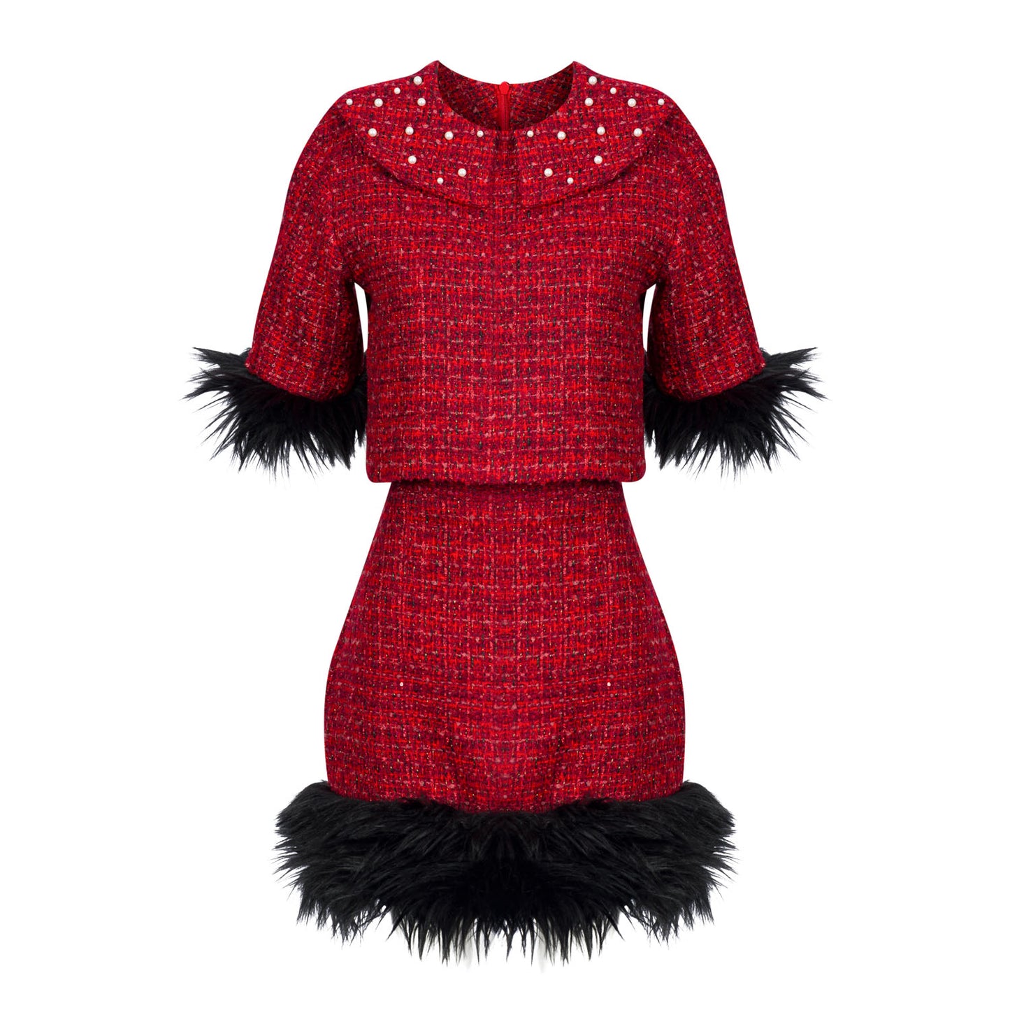 Chantel Tweed Mini-Skirt with Faux Fur Trim