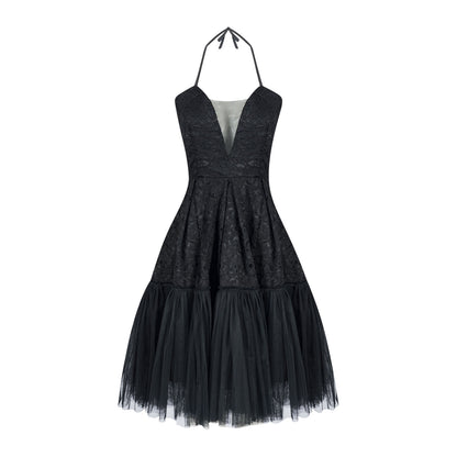 Black Whimsy V-Neck A-line Dress