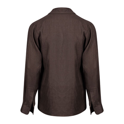 Brown Shawl Lapel Linen Shirt