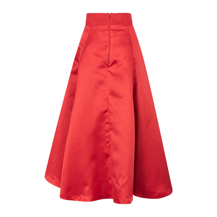 Red Fit & Flare Satin Skirt