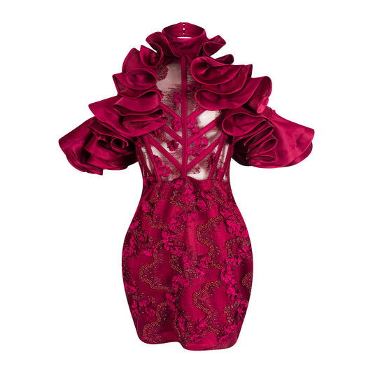 Ruffled boob tube, embellished bodycon mini dress