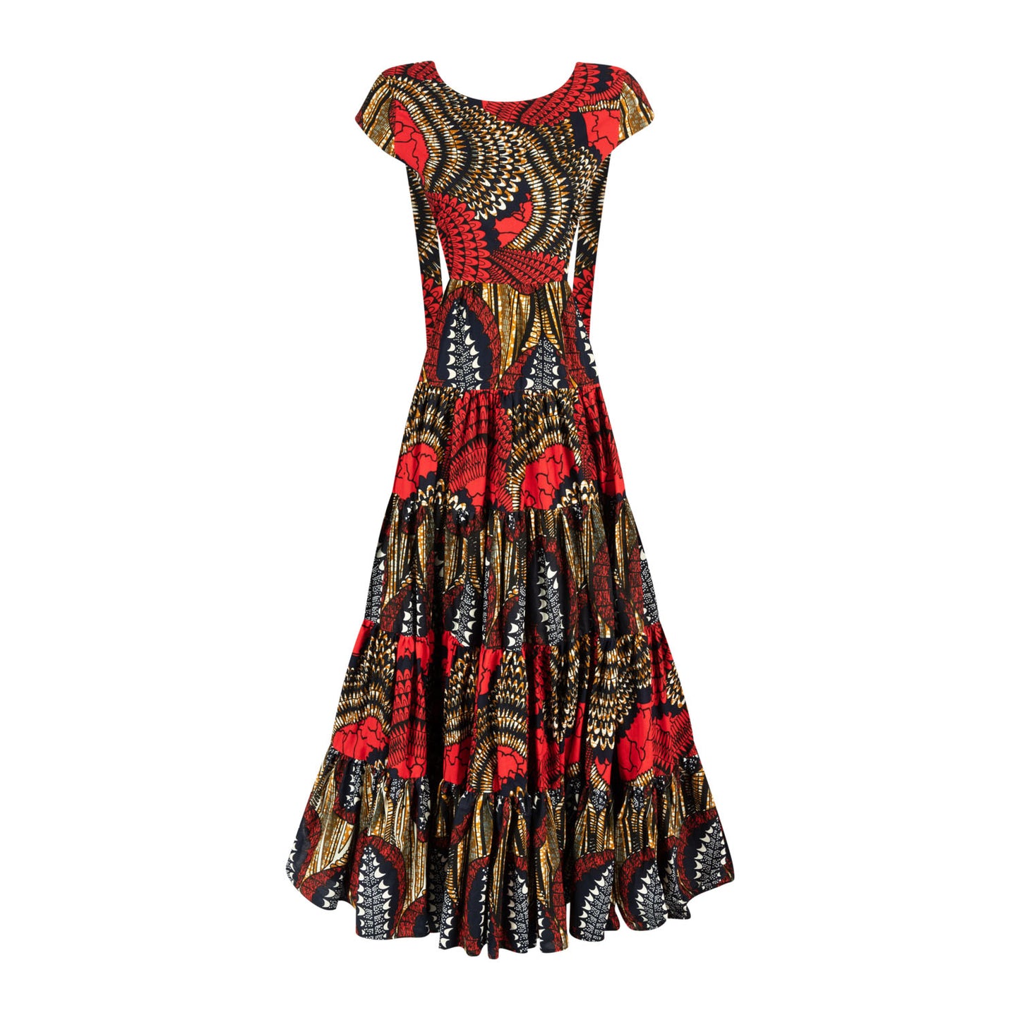 Tribal Print fit flare tiered Maxi Dress