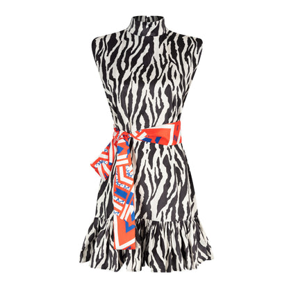 Zebra Print Mock Suede Belted Box Dress