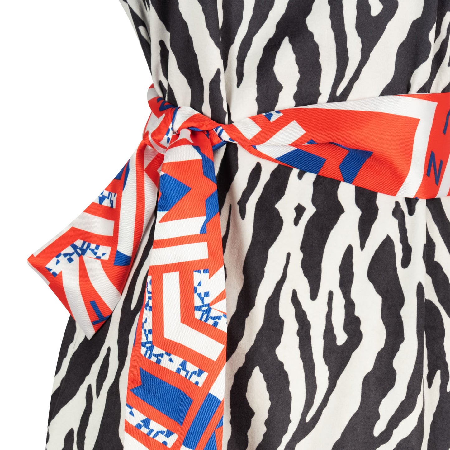Zebra Print Mock Suede Belted Box Dress