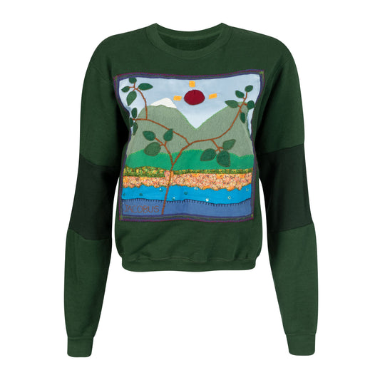 Green Patchwork Crop Sweater