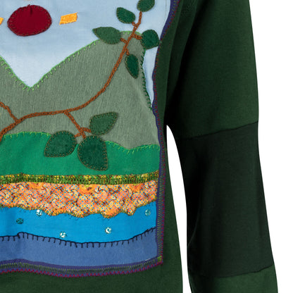 Green Patchwork Crop Sweater