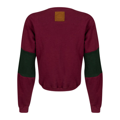 Maroon Patchwork Crop Sweater