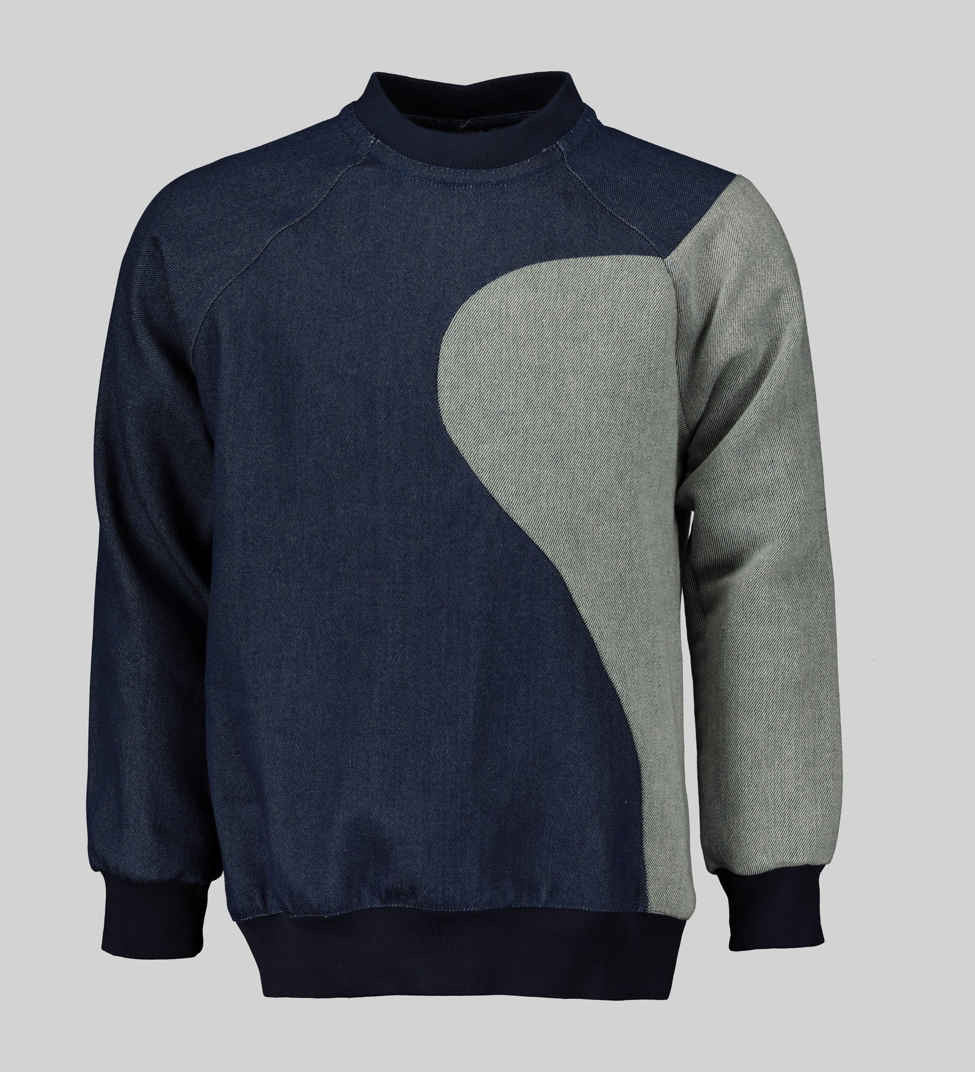 AFI Privé Denim Contrast Sweater - Round neck sweater with contrasting denim panels for a modern, edgy look. 