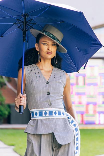 Asymmetrical Sleeveless Blazer with Beading