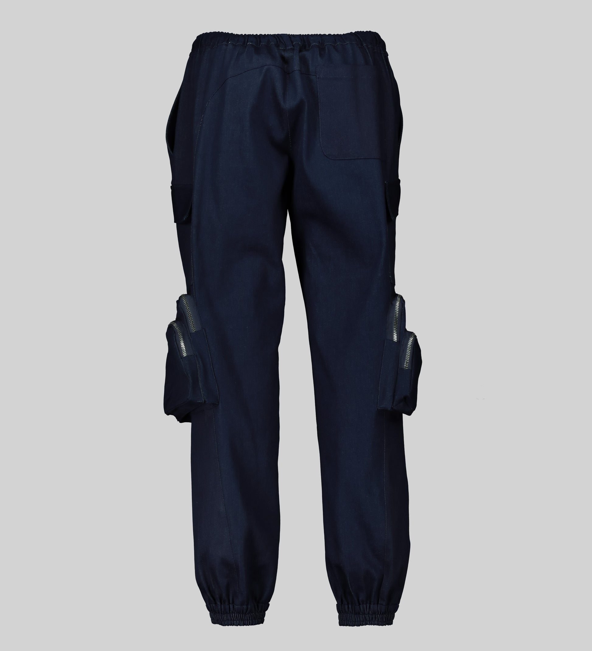 AFI Privé Military Cargo Pants in a jogger style, featuring a drawstring and side zip pockets. Shown from the back.