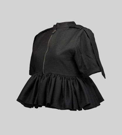 Side View of the Short Sleeved Milli Peplum Top Black by AFI Privé