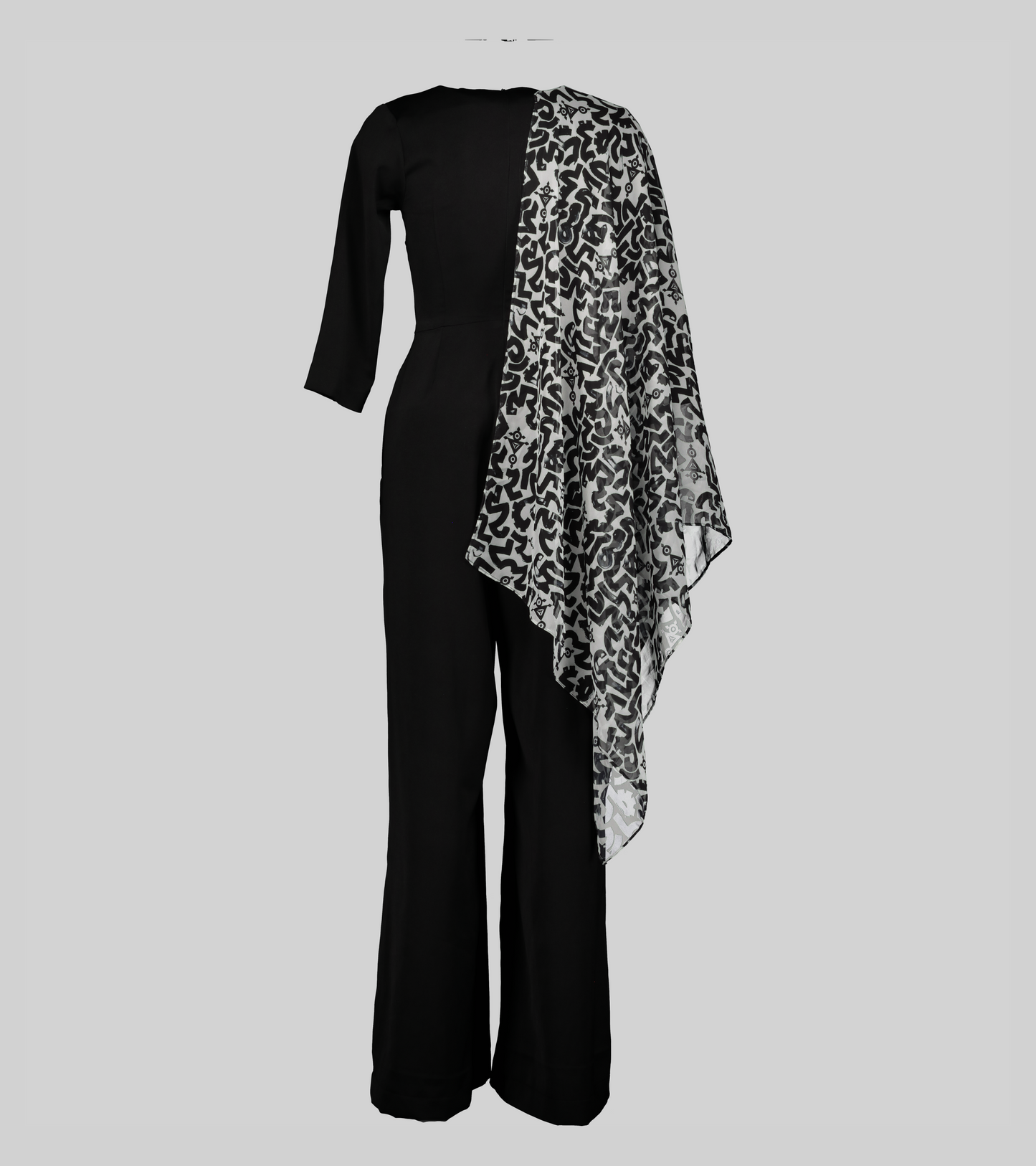 Alia Bare Monochrome Scarf Jumpsuit Large Black & White