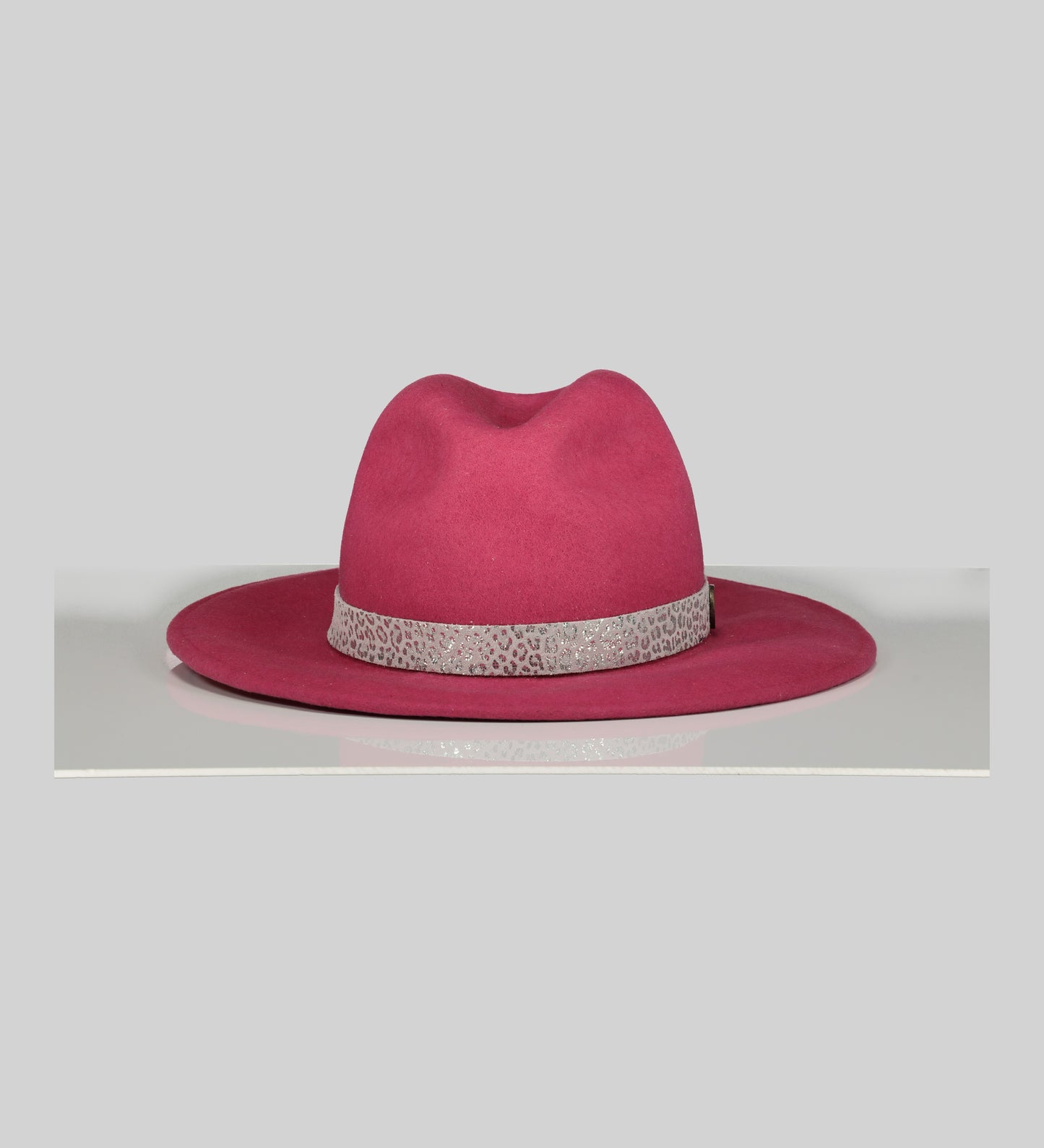 Two Tone Fedora Hat with Animal Print Trim