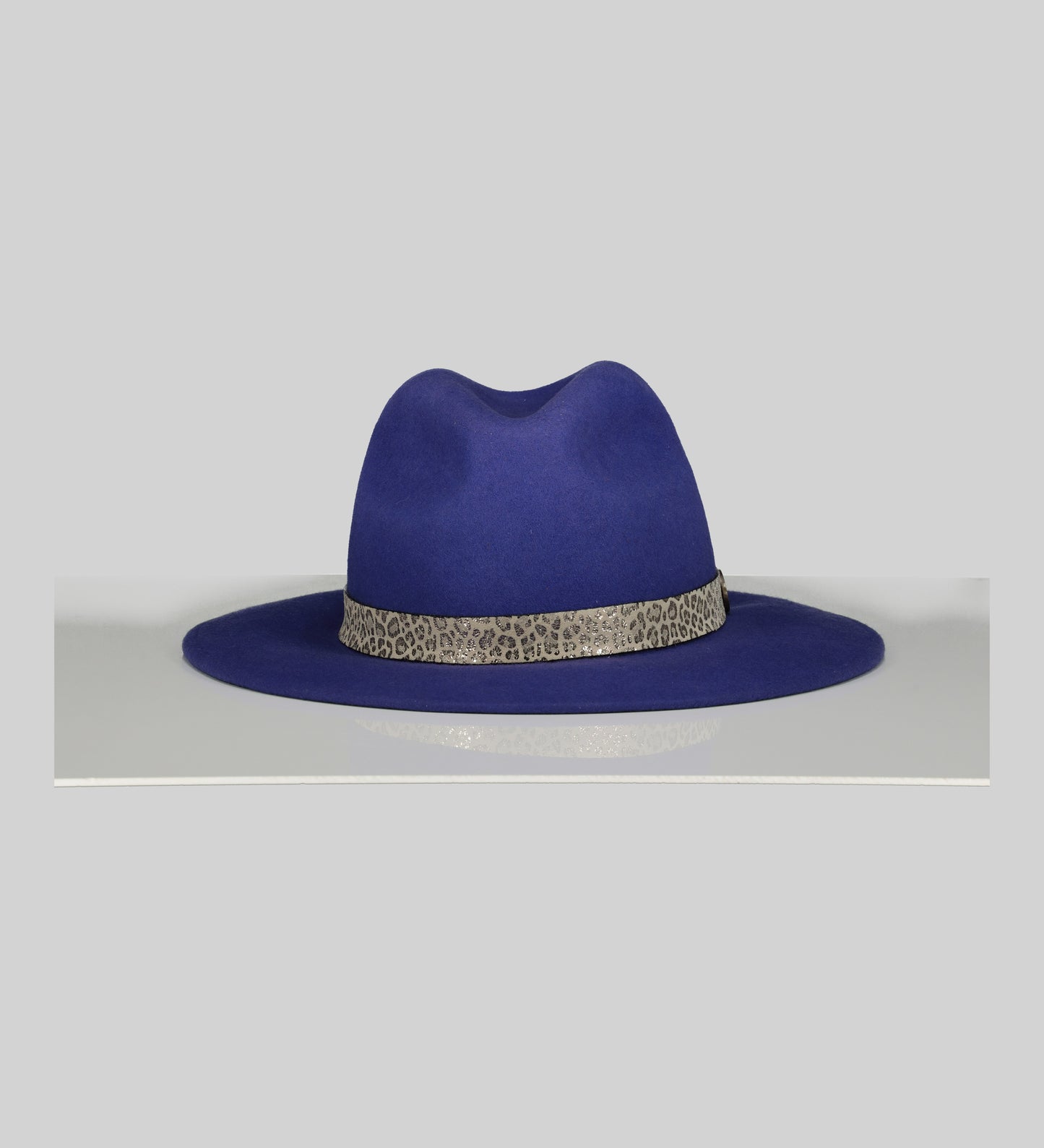 Two-Tone Fedora Hat with Animal Print Trim