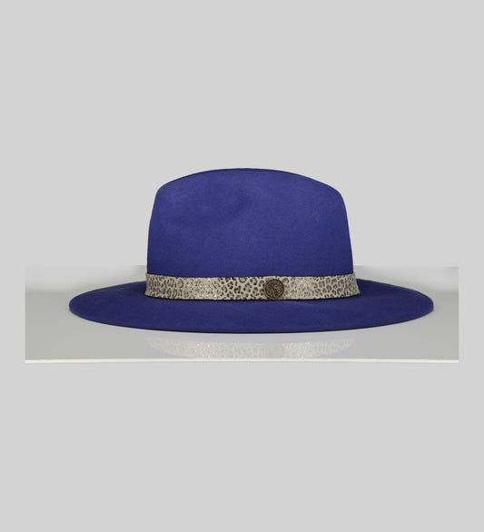 Two-Tone Fedora Hat with Animal Print Trim