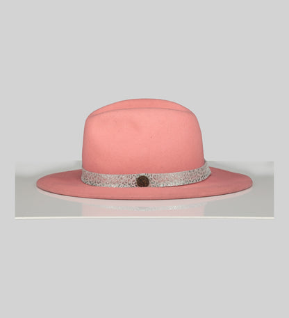 Two Tone Fedora Hat with Animal Print Trim