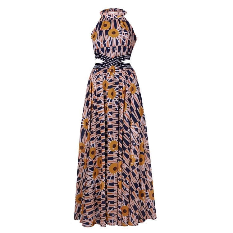 Tshwane Print Maxi Dress with Cross Elastic