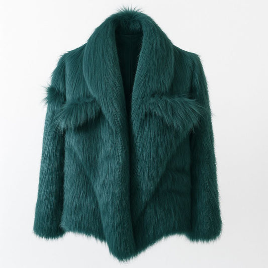 Indulge in luxury with our Teal Fur Coat. The dramatic oversized collar and relaxed silhouette offer both comfort and high-fashion appeal. Subtle textural variations and expertly placed seams elevate this coat to a work of art, providing unparalleled style and sophistication.