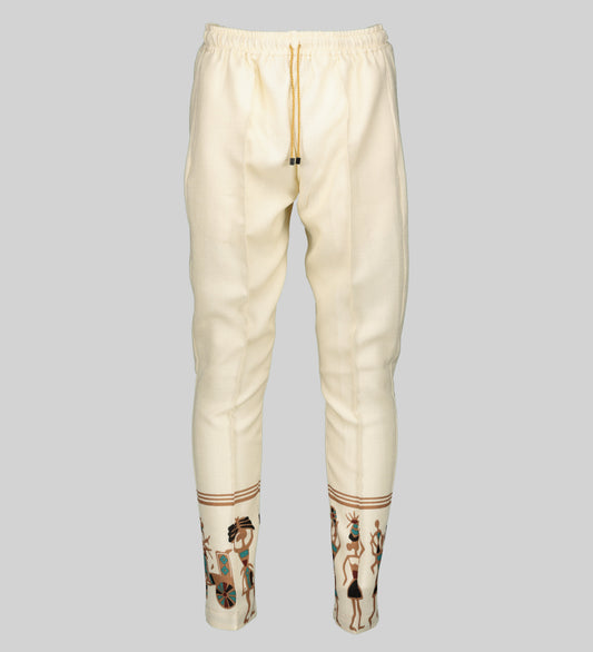 Irish Linen Pants with Hem Print