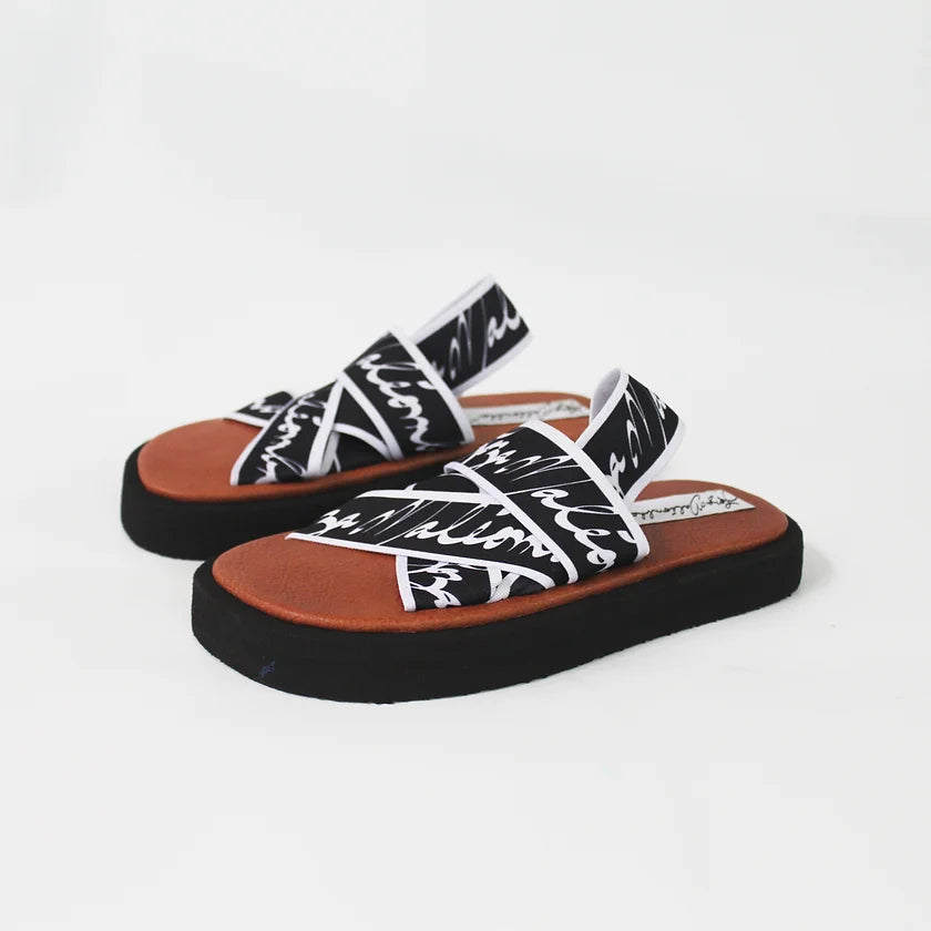 Loza Maléombho elastic black and white sandals