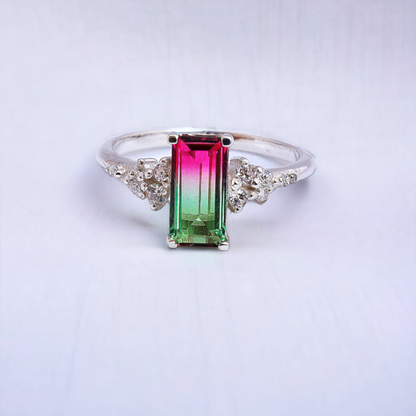 Baguette watermelon crystal cubic zirconia ring