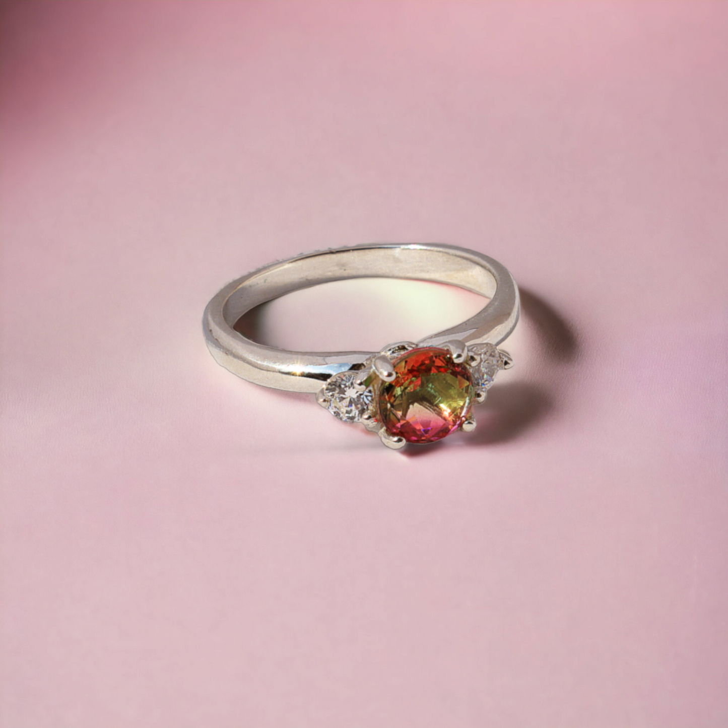 Round watermelon crystal ring
