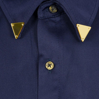 Navy Silk Collared Shirt