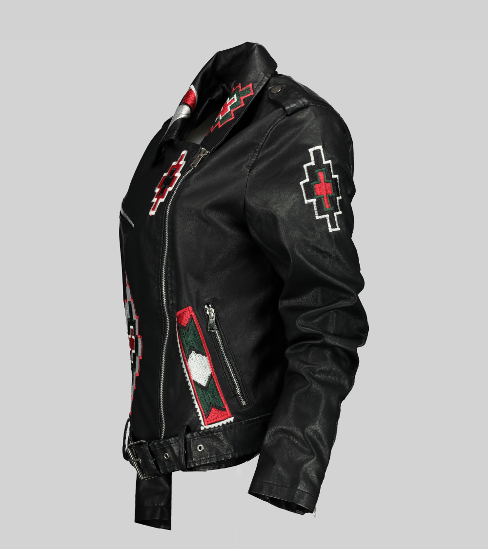 Ndebele Red and black biker jacket Maria McCloy