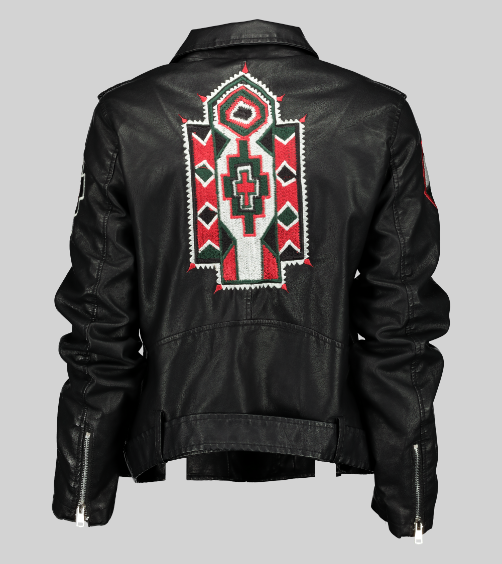 Ndebele Red and black biker jacket Maria McCloy