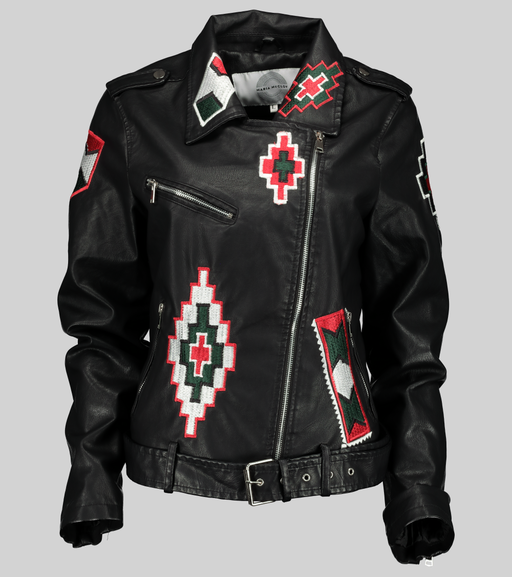 Ndebele Red and black biker jacket Maria McCloy