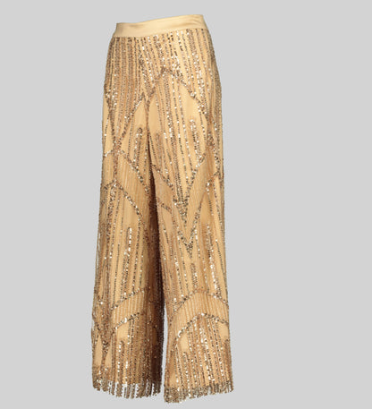 AFI Privé Atelier: Africa Fashion International, Classic Lacey Wide Leg Pants, Champagne Coloured, beaded fabrics, wide leg, elegant, chic, all body types