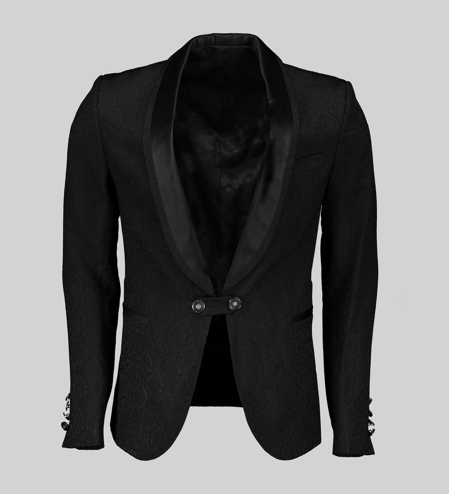 AFI Privé Atelier Black Brocade Suit Blazer with two side by side buttons