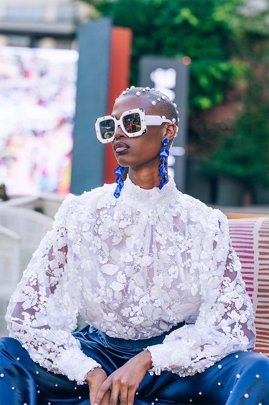 White Statement Beaded Blouse