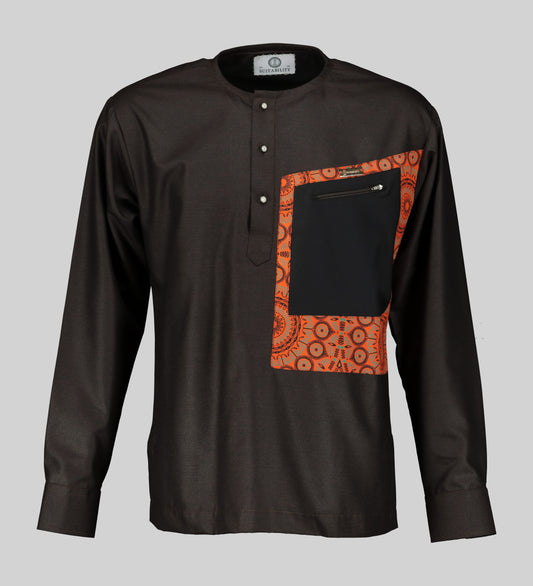 Men's Long Sleeve Shirt with Front Yoke Orange Detail