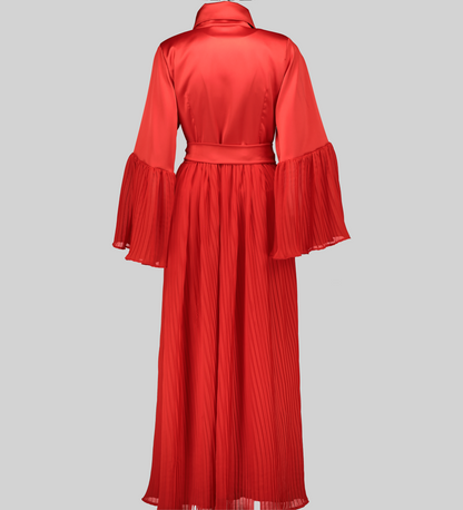 Pleated maxi belted shirt dress