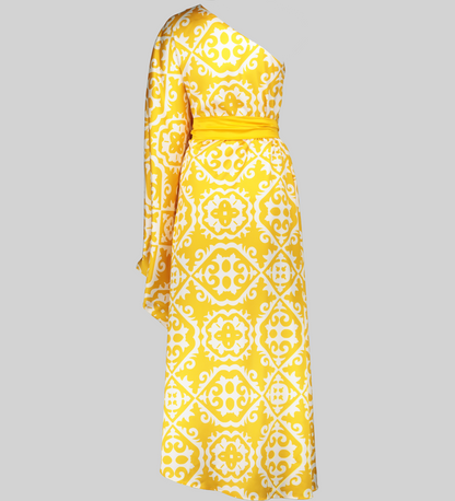 Captivating printed satin kaftan dress