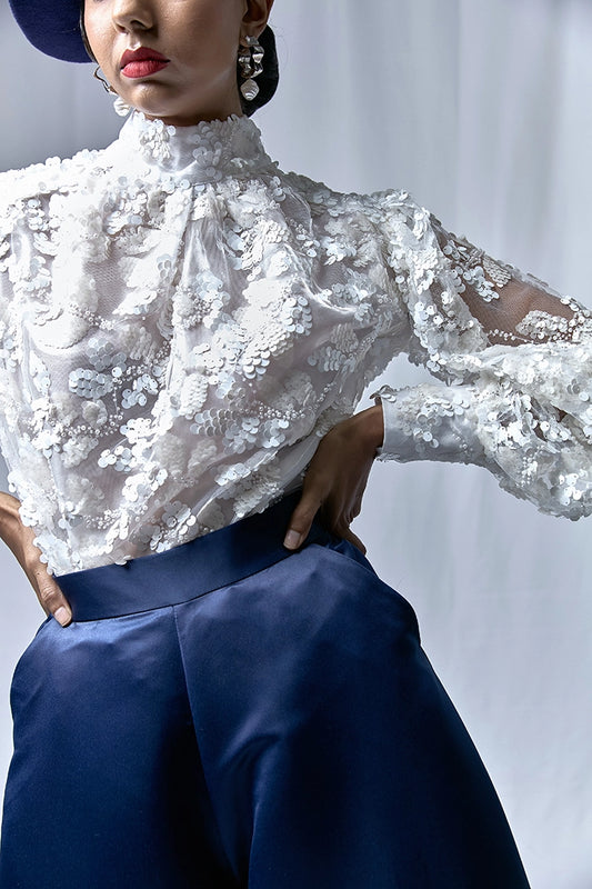 White Statement Beaded Blouse