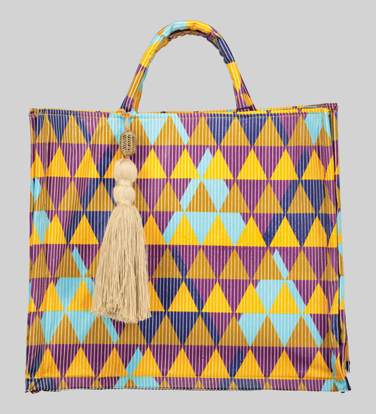 Tribal Print Tote Bag with Pouch Multi-Colored