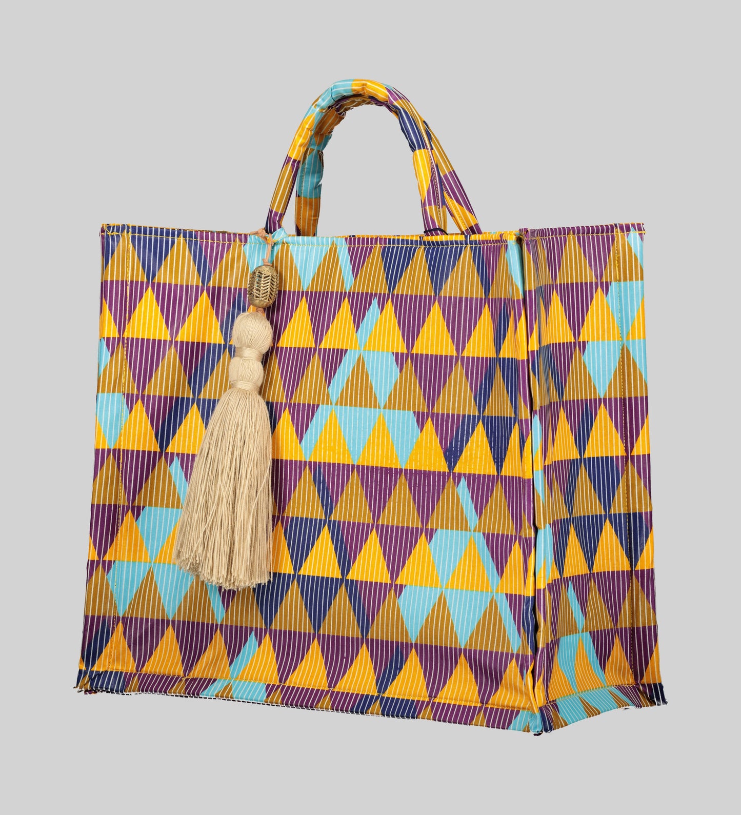 Tribal Print Tote Bag with Pouch Multi-Colored