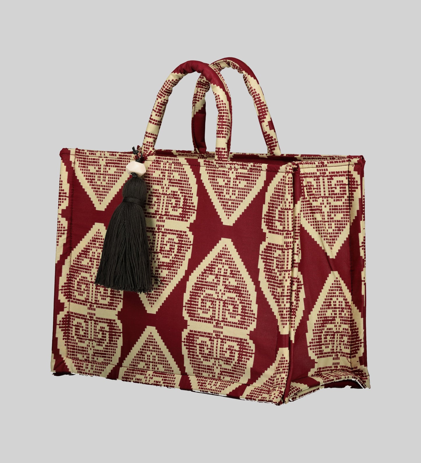 Mosaic Tile Print Tinee Tote Bag with Pouch Medium Burgundy & Beige