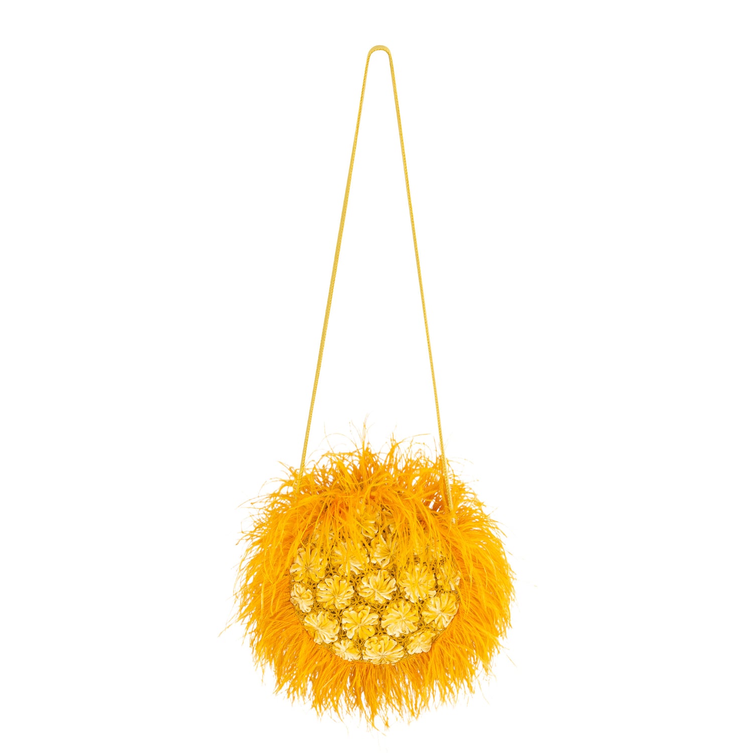 Yellow Velvet Flower Crotchet Bag With Autrice Feather Eric Raisina