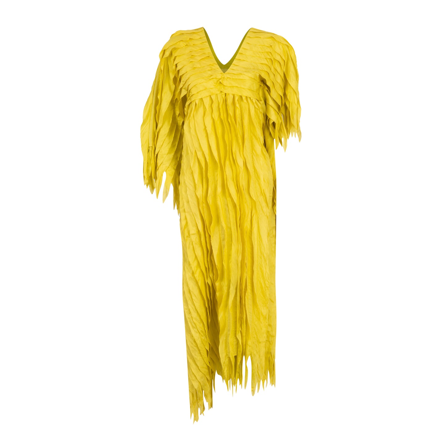 Yellow Silk Feullete Kaftan