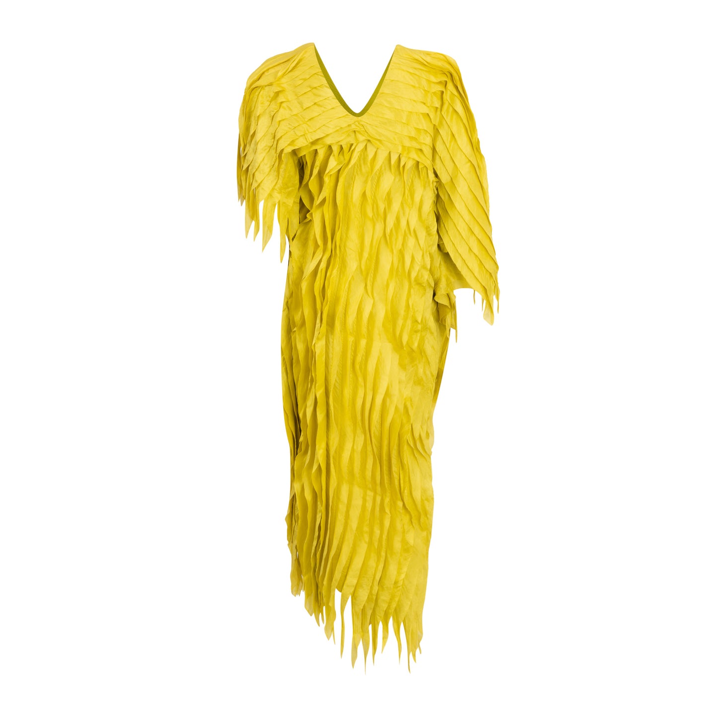 Yellow Silk Feullete Kaftan