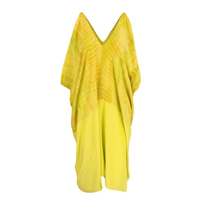 Yellow Silk Chiffon Kaftan Tie Dye