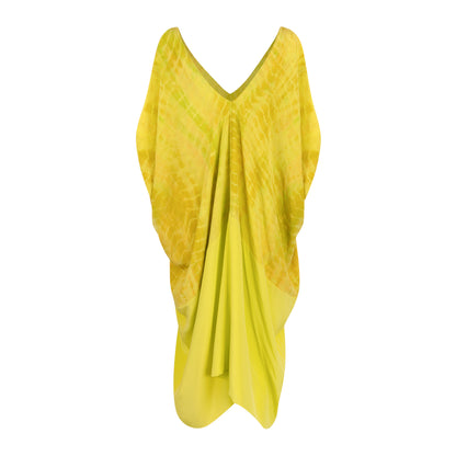 Yellow Silk Chiffon Kaftan Tie Dye